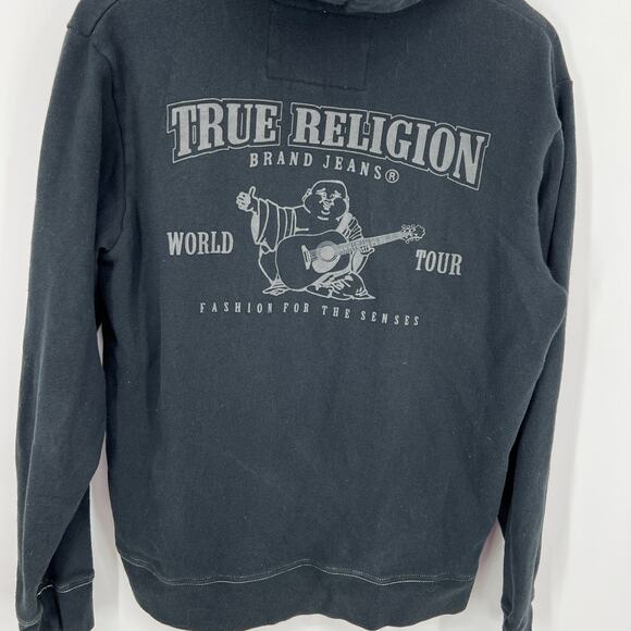 True Religion Unisex Buddha Big Logo Black Hoodie World Tour Back Graphic Size M - Picture 3 of 10